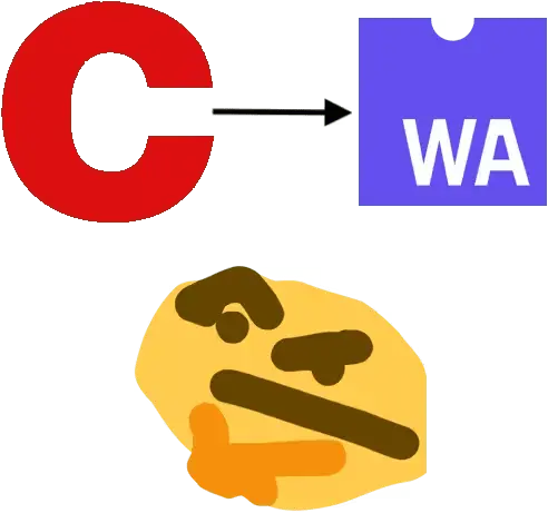 A large red C pointing to the Web Assembly Logo with a 