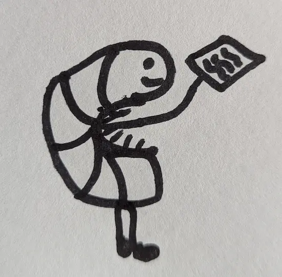 A sketch of a rolypoly bug holding a piece of paper