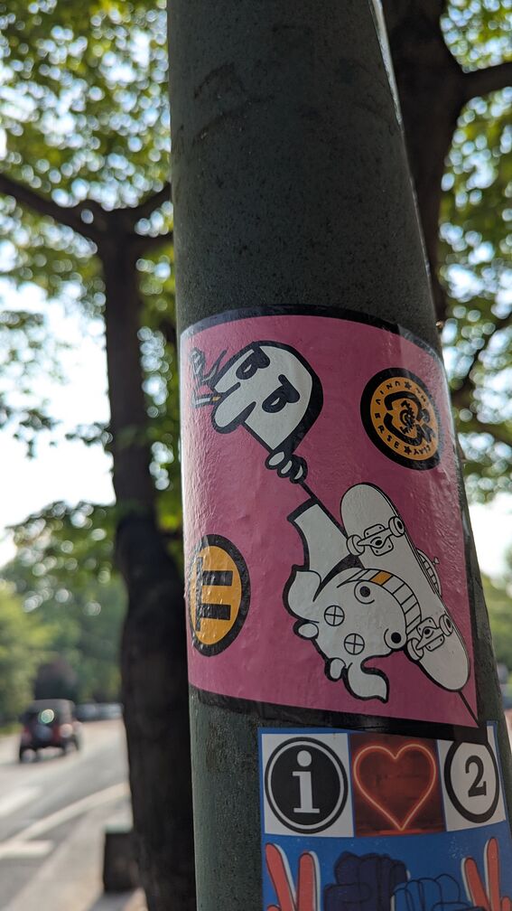 a sticker riffing on the classic visual meme: kilroy was here click for full resolution.
