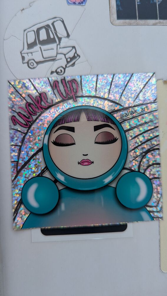 a sticker with a sleeping android and the text 'wake up' click for full resolution.