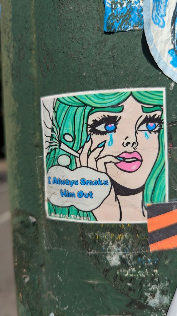 A crying anime woman smoking a cig, with a thought bubble: "I always smoke him out" click for full resolution.