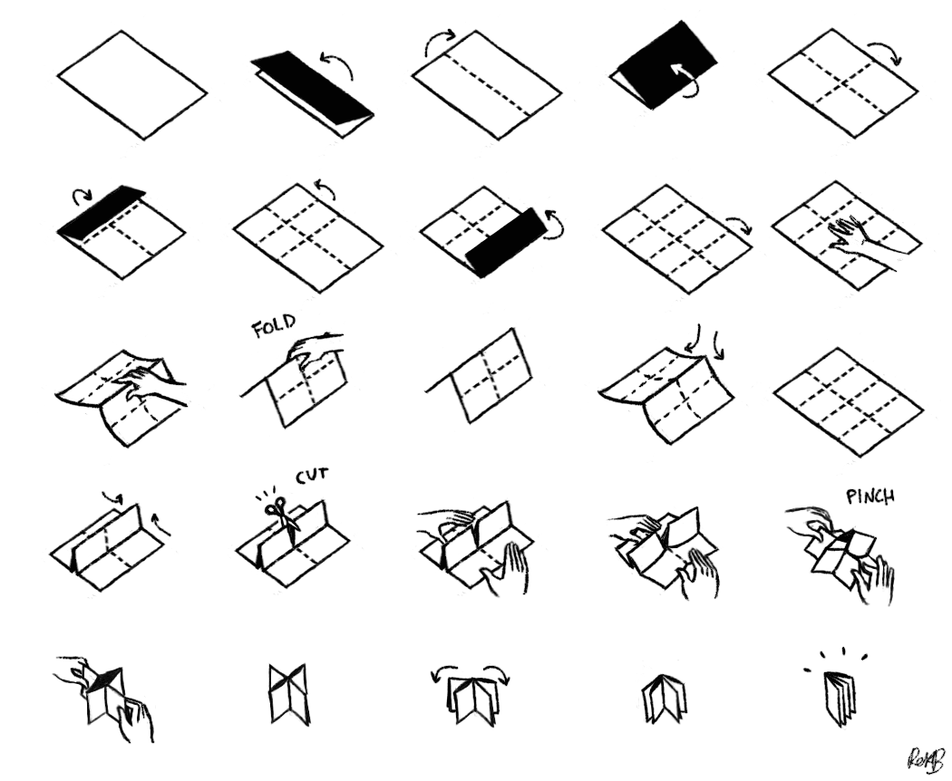 instructions for how to fold the paper into a booklet